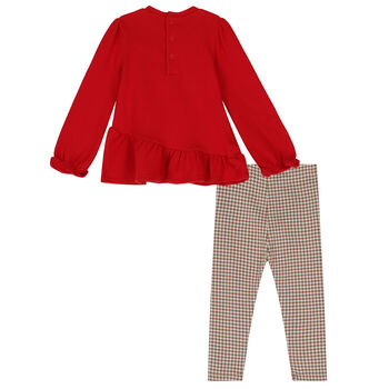 Younger Girls Red & Beige Leggings Set