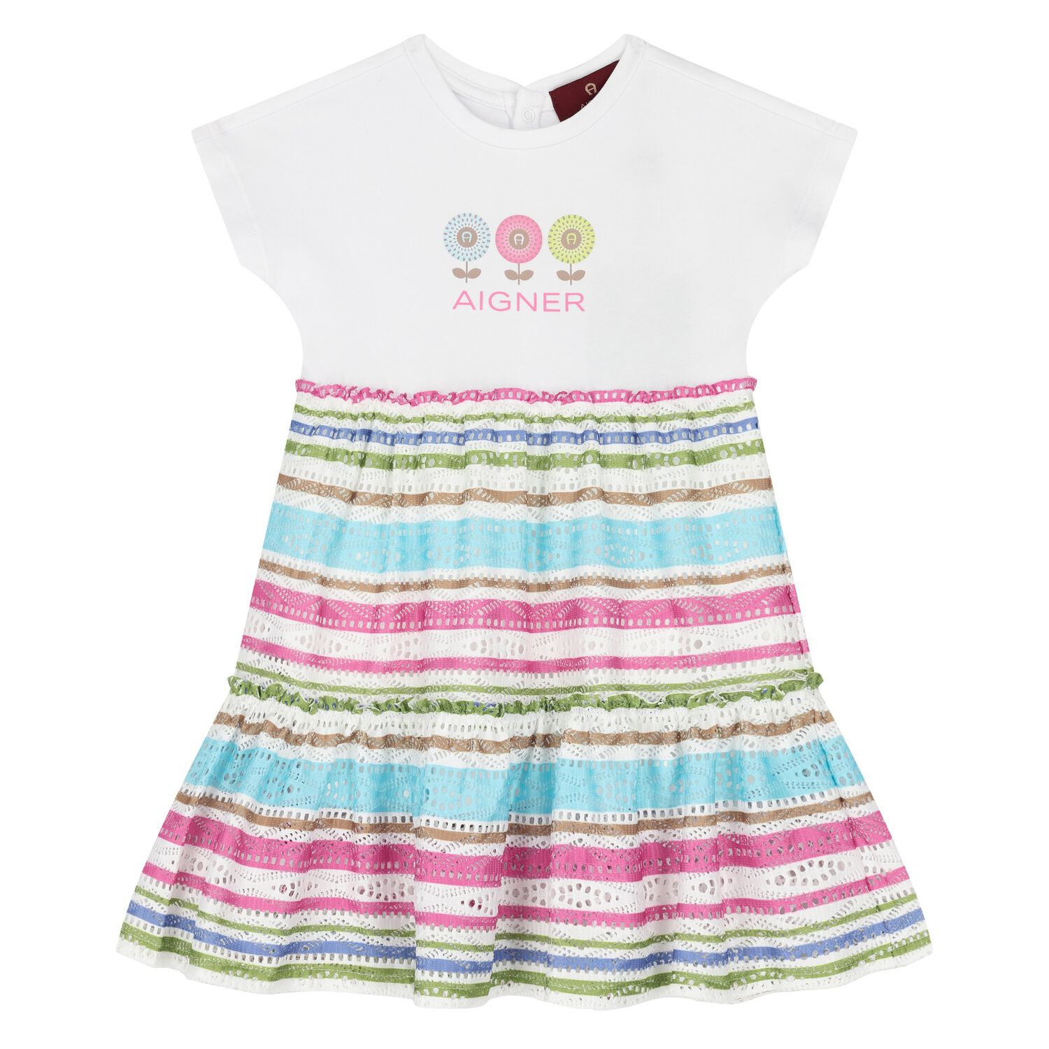 Younger Girls White Striped Logo Dress, 1, hi-res image number null