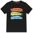 تيشيرت أولاد بالشعار باللون الأسود, 2, hi-res