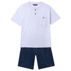 Boys White & Navy Blue Shorts Set, 2, hi-res