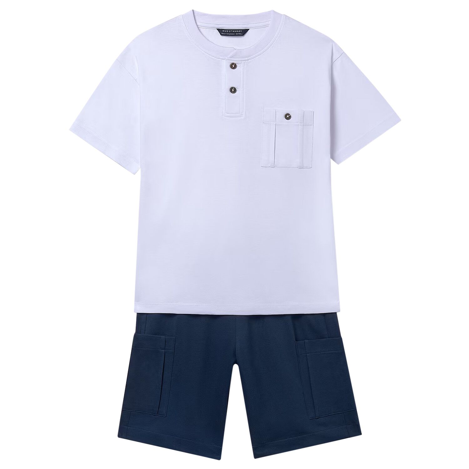 Boys White & Navy Blue Shorts Set, 2, hi-res