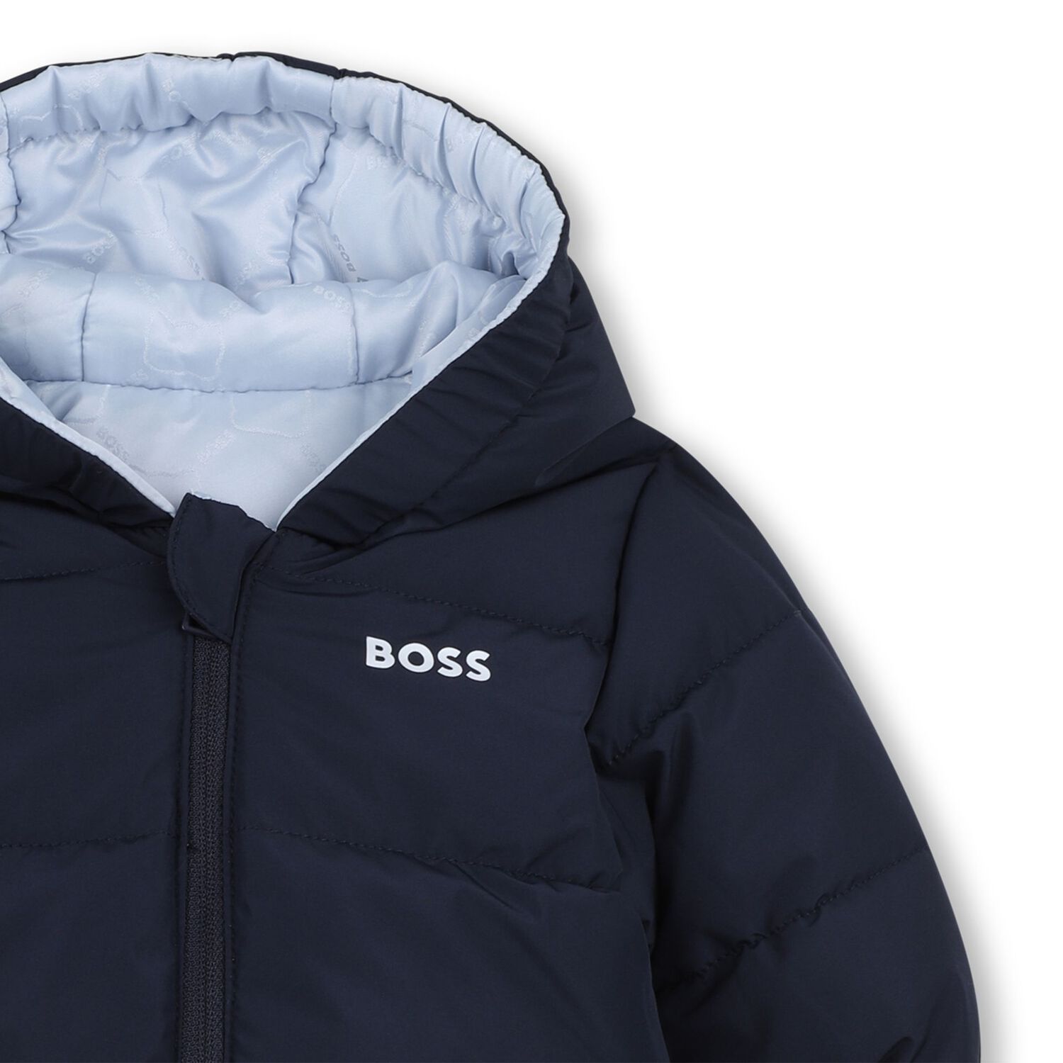 Baby Boys Navy & Blue Reversible Puffer Jacket, 1, hi-res