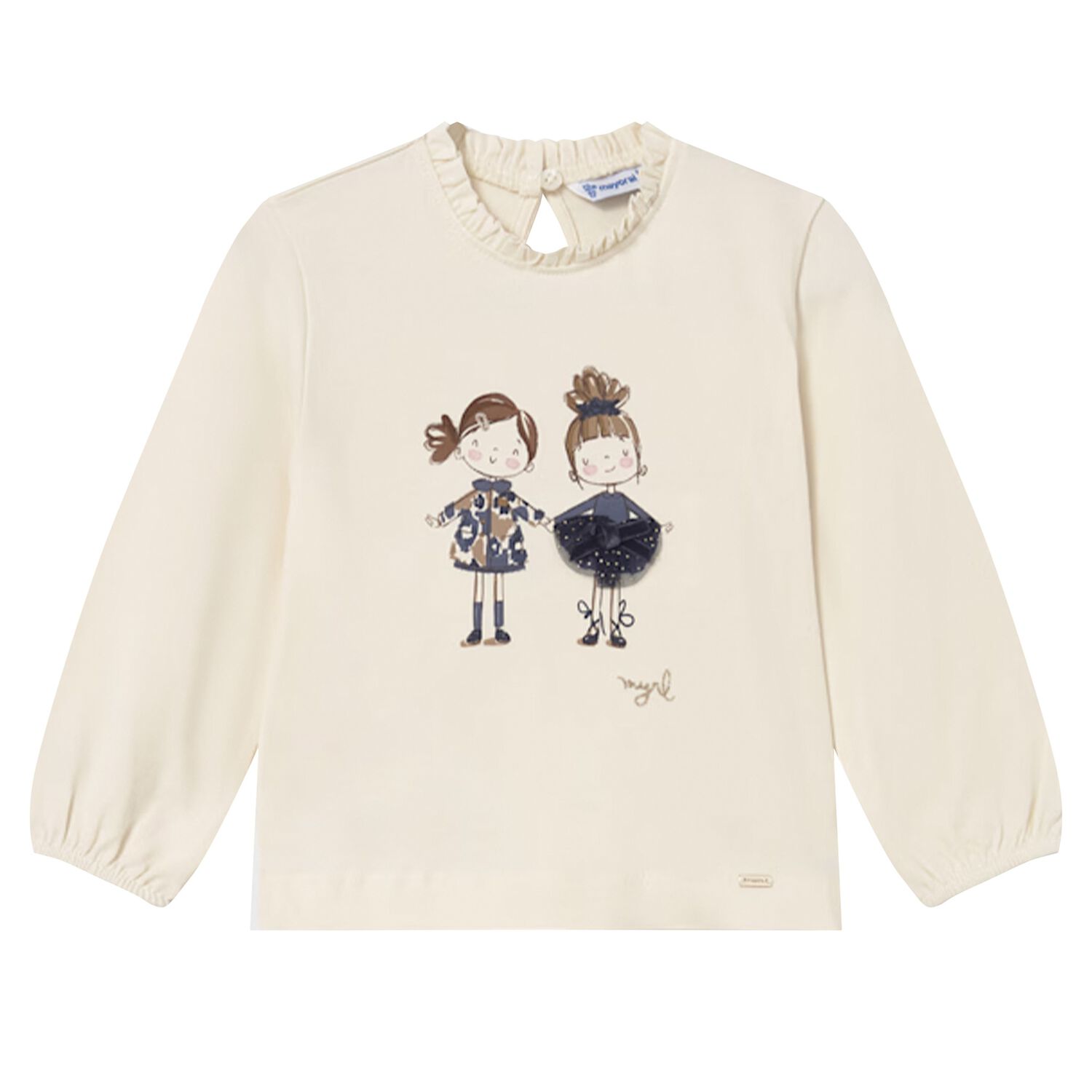 Younger Girls Ivory Long Sleeve Top, 1, hi-res