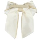 Girls Gold & Ivory Ribbon Bow Hair Clip, 1, hi-res