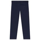 Boys Navy Blue Cotton Chino Trousers, 1, hi-res
