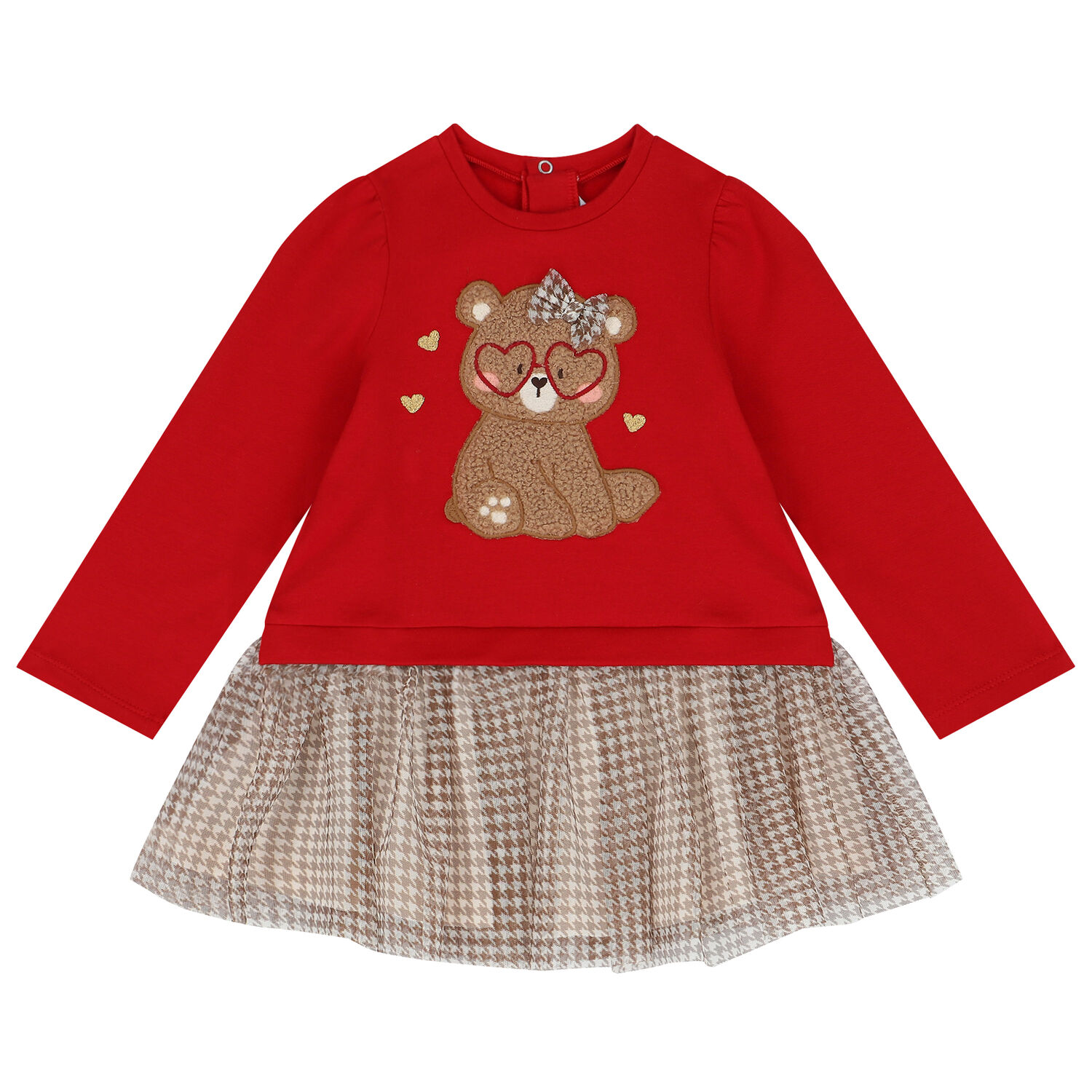 Younger Girls Red Teddy Bear Dress, 1, hi-res