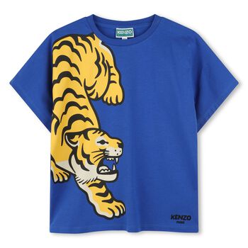 Boys Blue Tiger Logo T-Shirt