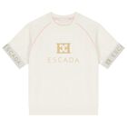 تي شيرت بنات بالشعار باللون العاجي, 1, hi-res