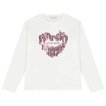 Girls Ivory Embellished Long Sleeve Top
