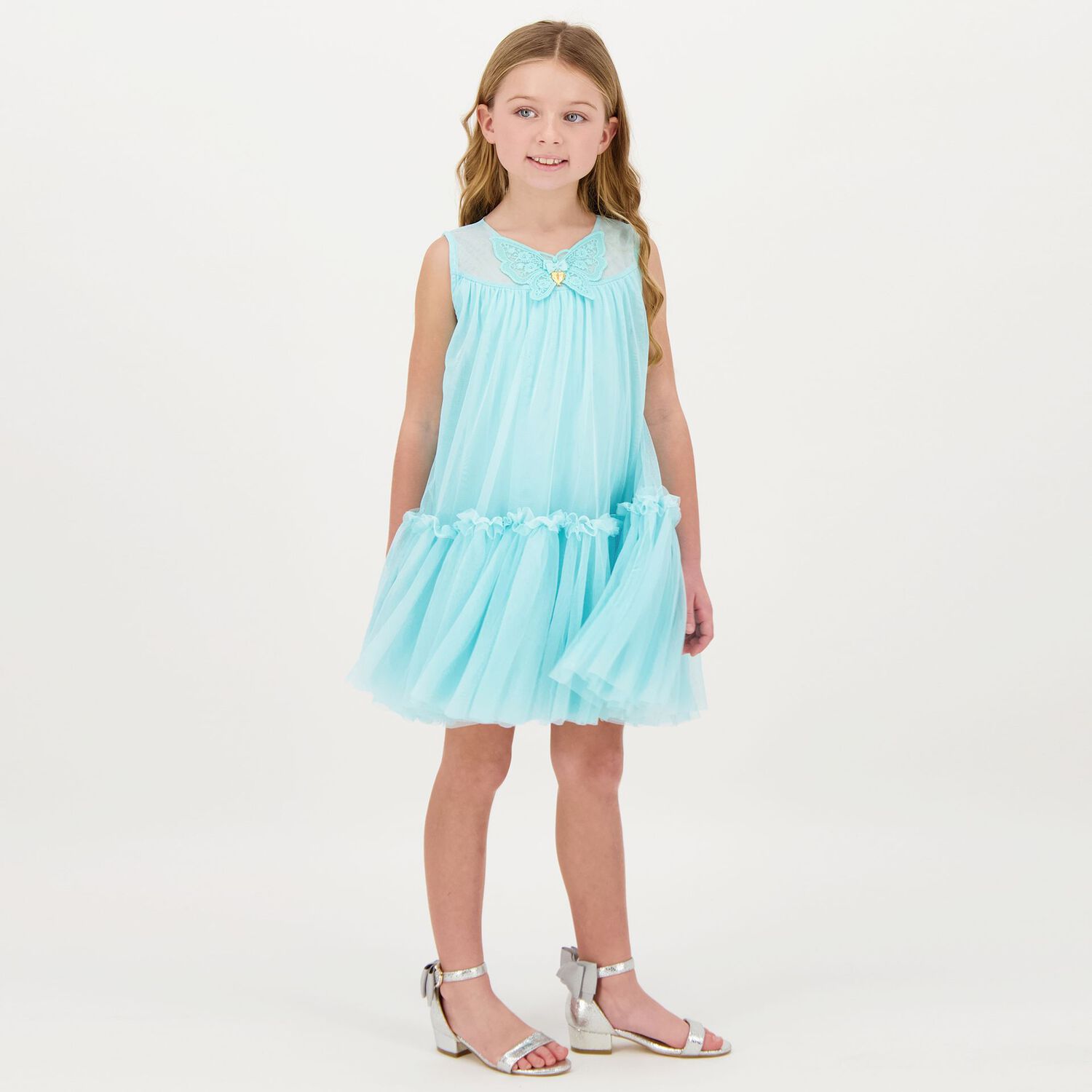 Girls Aqua Tulle Dress, 1, hi-res