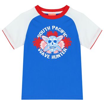Boys White & Blue Skull T-Shirt Rash Vest