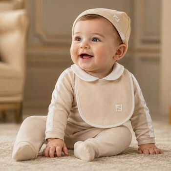 Beige Logo Babygrow Gift Set