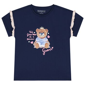 Girls Navy Blue Teddy Bear T-Shirt