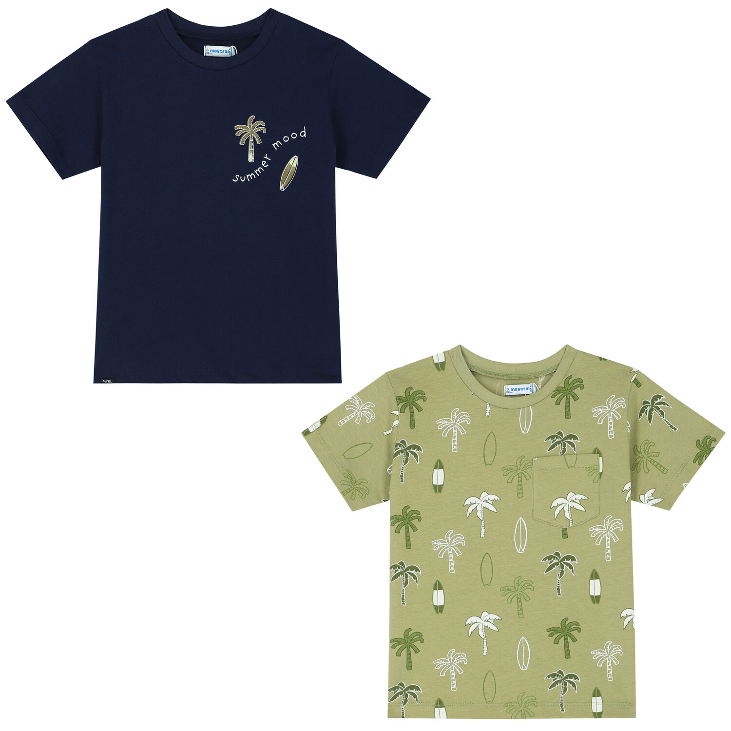 Boys Navy Blue & Khaki Palm Tree T-Shirts ( 2-Pack ), 2, hi-res image number null
