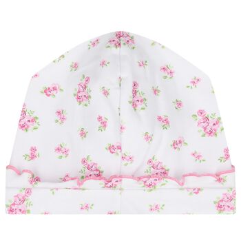 Baby Girls White & Pink Roses & Blooms Hat