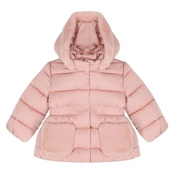 Younger Girls Pink Hooded Puffer Coat 