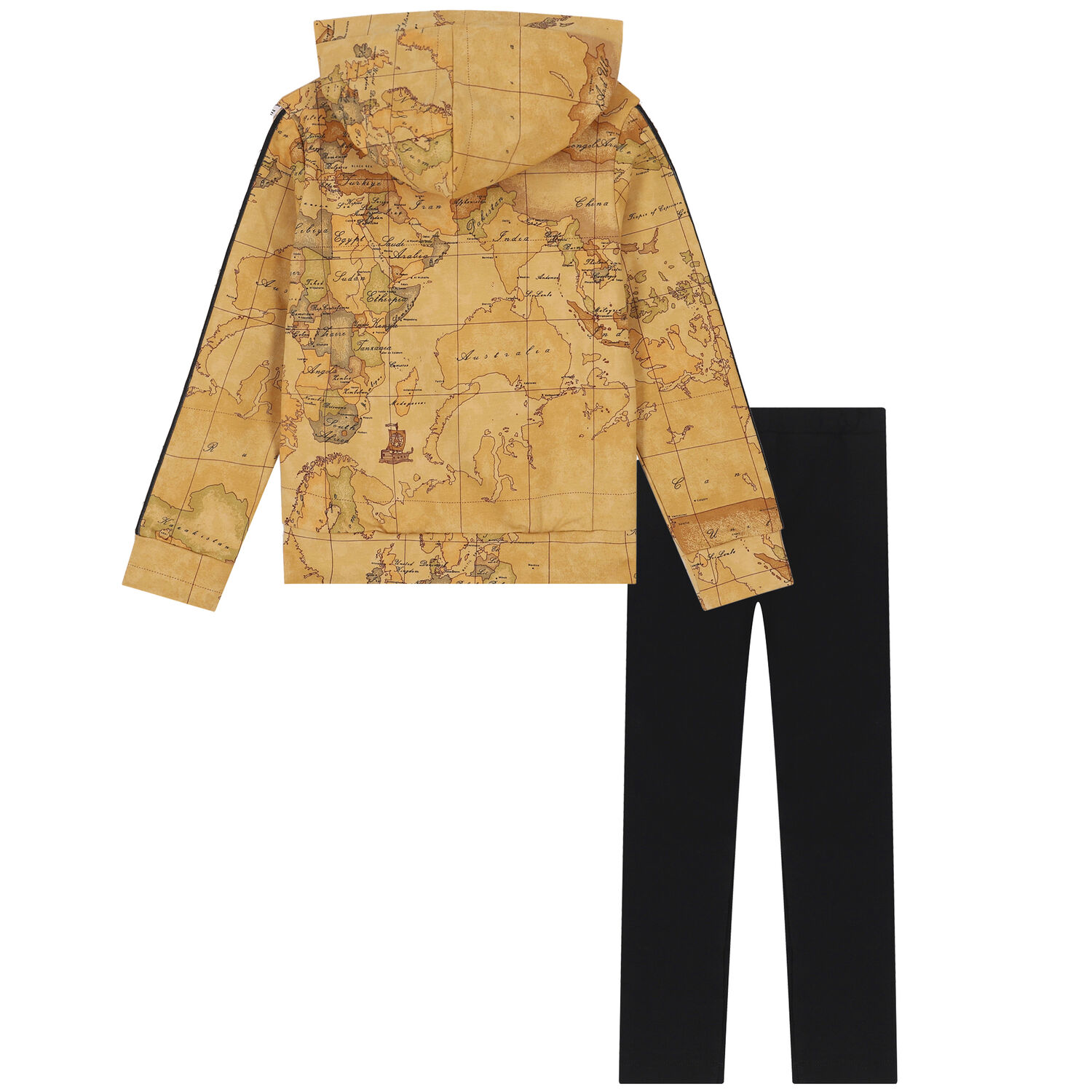 Girls Beige & Black Logo Geo Map Tracksuit, 1, hi-res