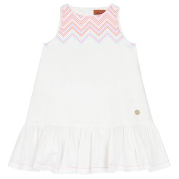 Girls White Zigzag Dress
