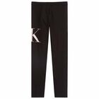 Girls Black Logo Organic Cotton Leggings, 1, hi-res