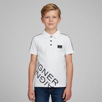 Boys White Logo Polo Shirt, 1 Boys White Logo Polo Shirt