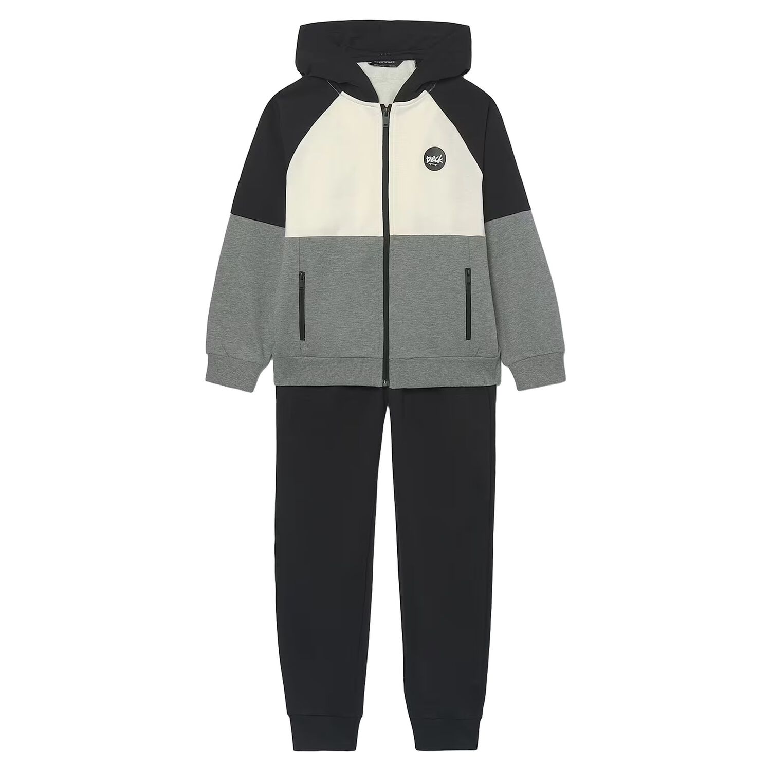 Boys Black, Ivory & Grey Tracksuit, 1, hi-res