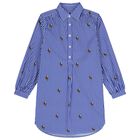 Girls Blue & White Polo Bear Striped Dress, 1, hi-res