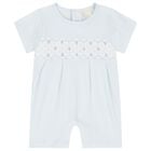 Baby Boys Blue Hand Smocked Romper, 1, hi-res