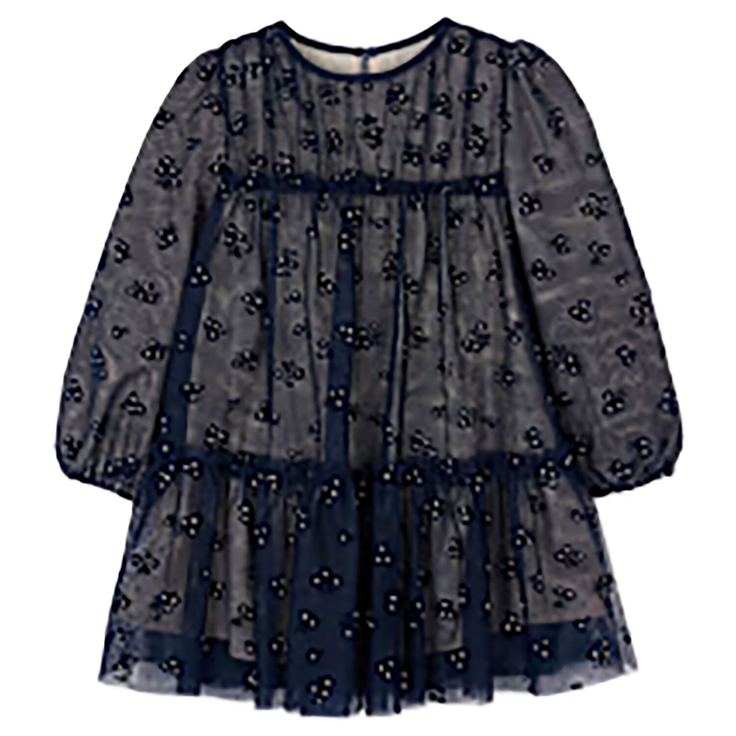 Girls Navy Blue Floral Tulle Dress, 1, hi-res