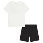 Boys White & Black Logo Shorts Set, 1, hi-res