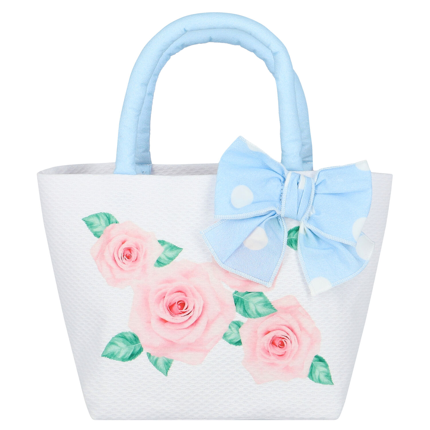 Girls White & Blue Roses Handbag, 1, hi-res