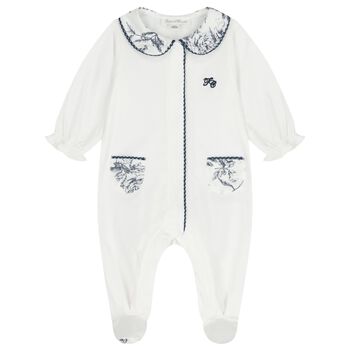 Baby Boys White & Navy Blue Babygrow