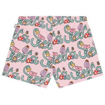 شورت أطفال بالشعار وطبعة الزهور باللون الوردي للبنات