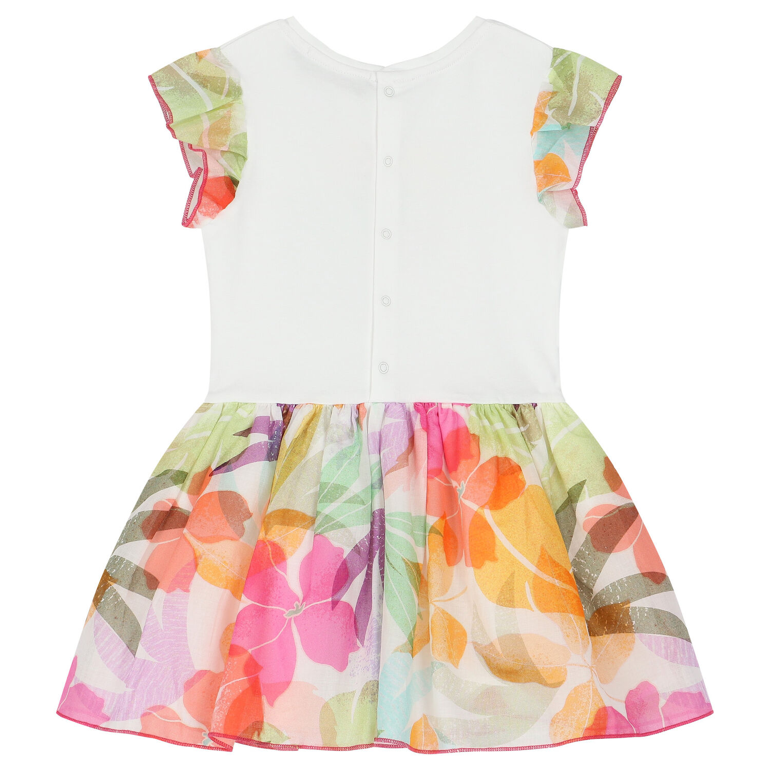 Younger Girls White Floral Logo Dress, 1, hi-res