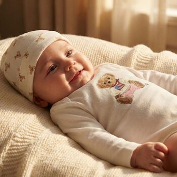 Baby Girls White Polo Bear Babysuit & Hat Gift Set