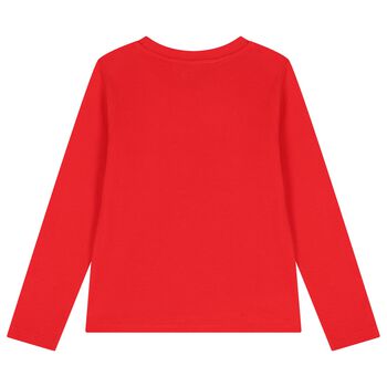 Girls Red Teddy Bear Logo Long Sleeve Top