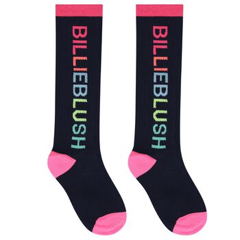 Girls Navy Blue & Pink Logo Socks