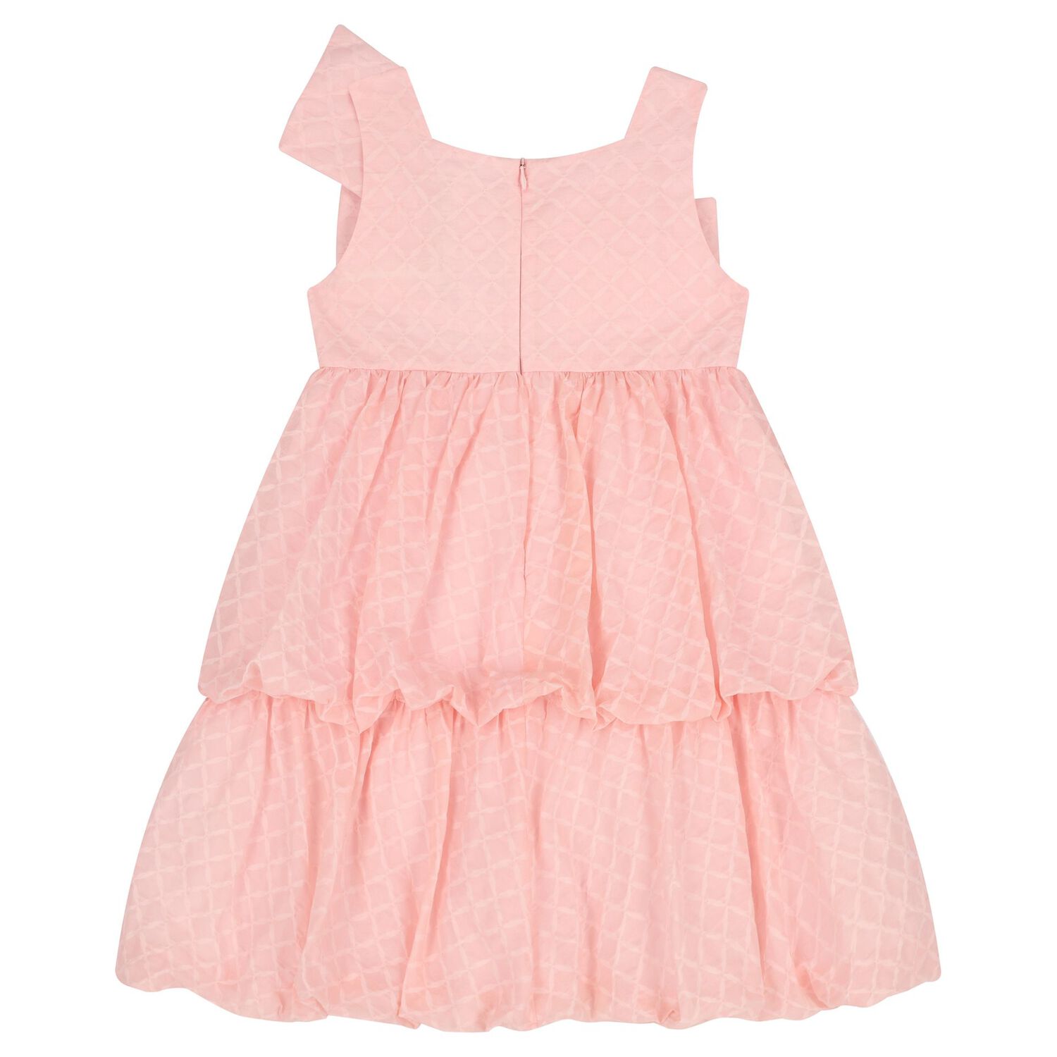Girls Pink Bow Tiered Dress, 1, hi-res