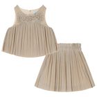 Girls Gold Pleated Skirt Set, 1, hi-res