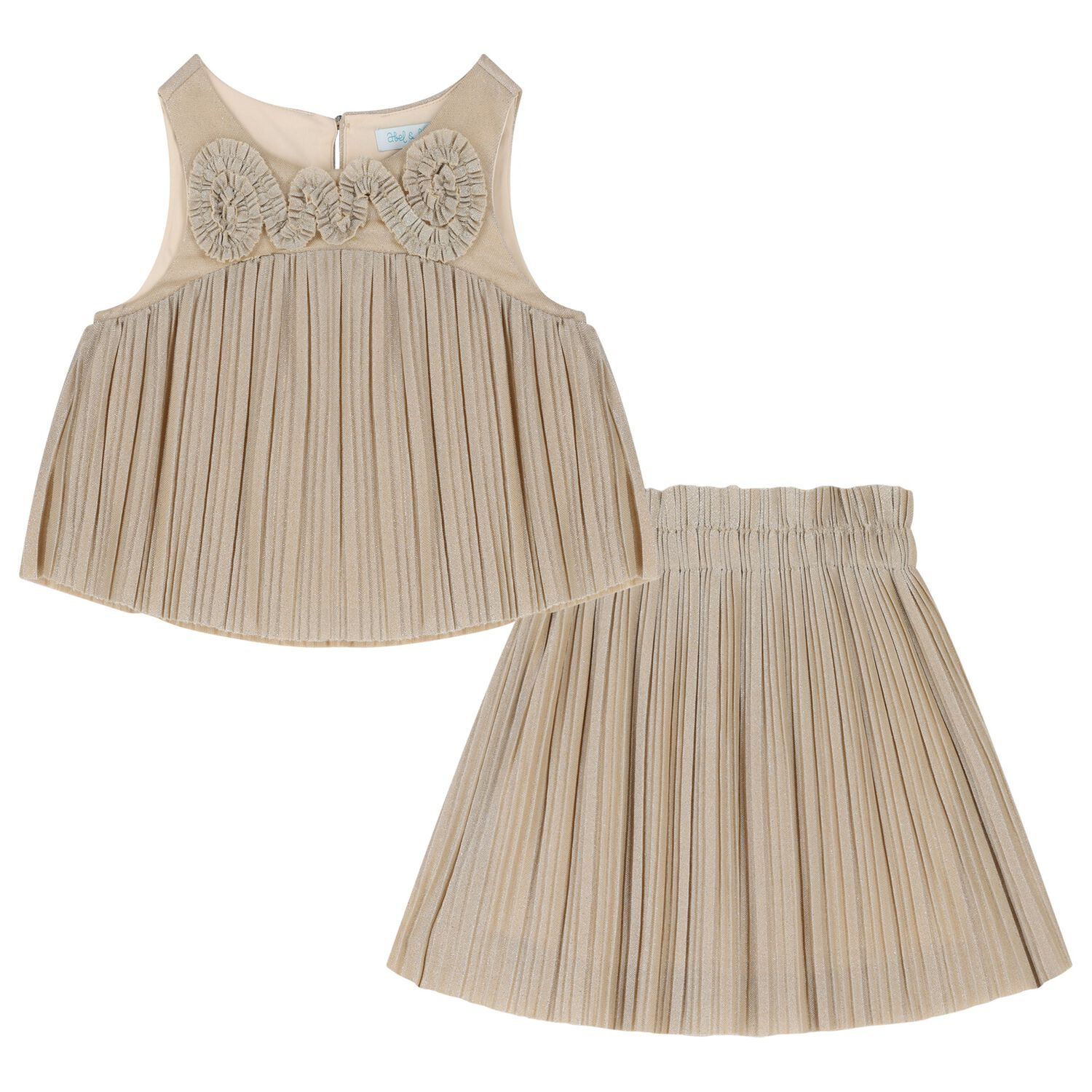 Girls Gold Pleated Skirt Set, 1, hi-res image number null
