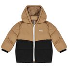 Younger Boys Beige & Black Puffer Jacket, 1, hi-res