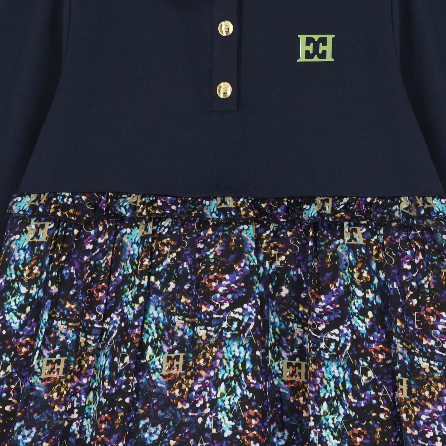 فستان بنات بالشعار باللون الكحلى , 2, hi-res