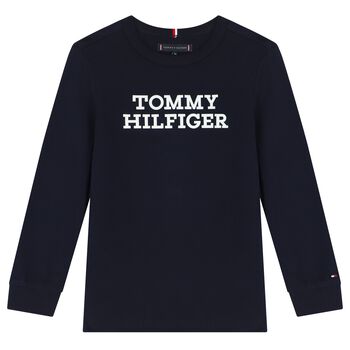 Boys Navy Blue Logo Long Sleeve Top