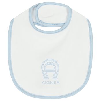 Baby Boys White & Blue Logo Bib