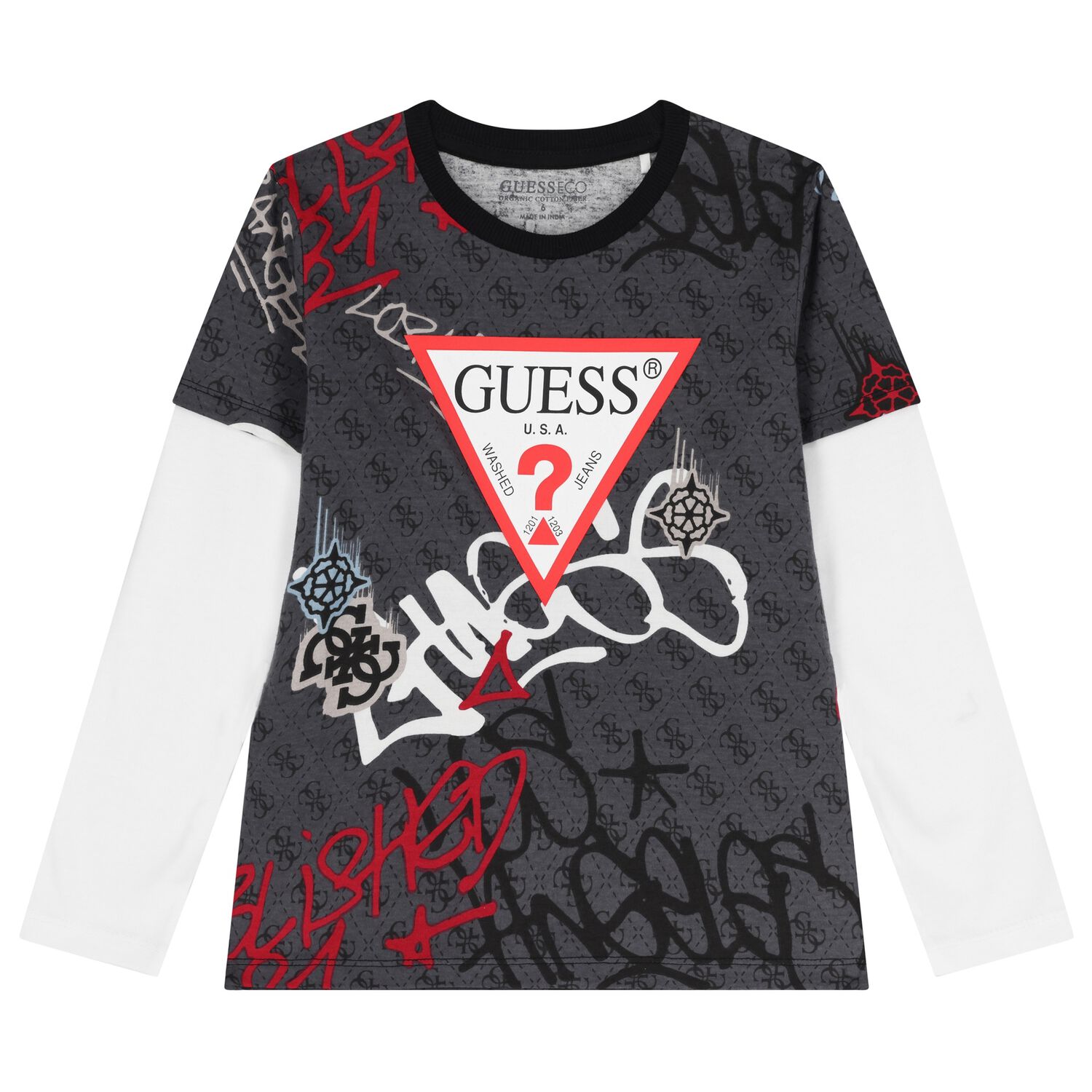 بلوزة للأولاد بأكمام طويلة بالشعار باالون الرمادي و الابيض, 1, hi-res