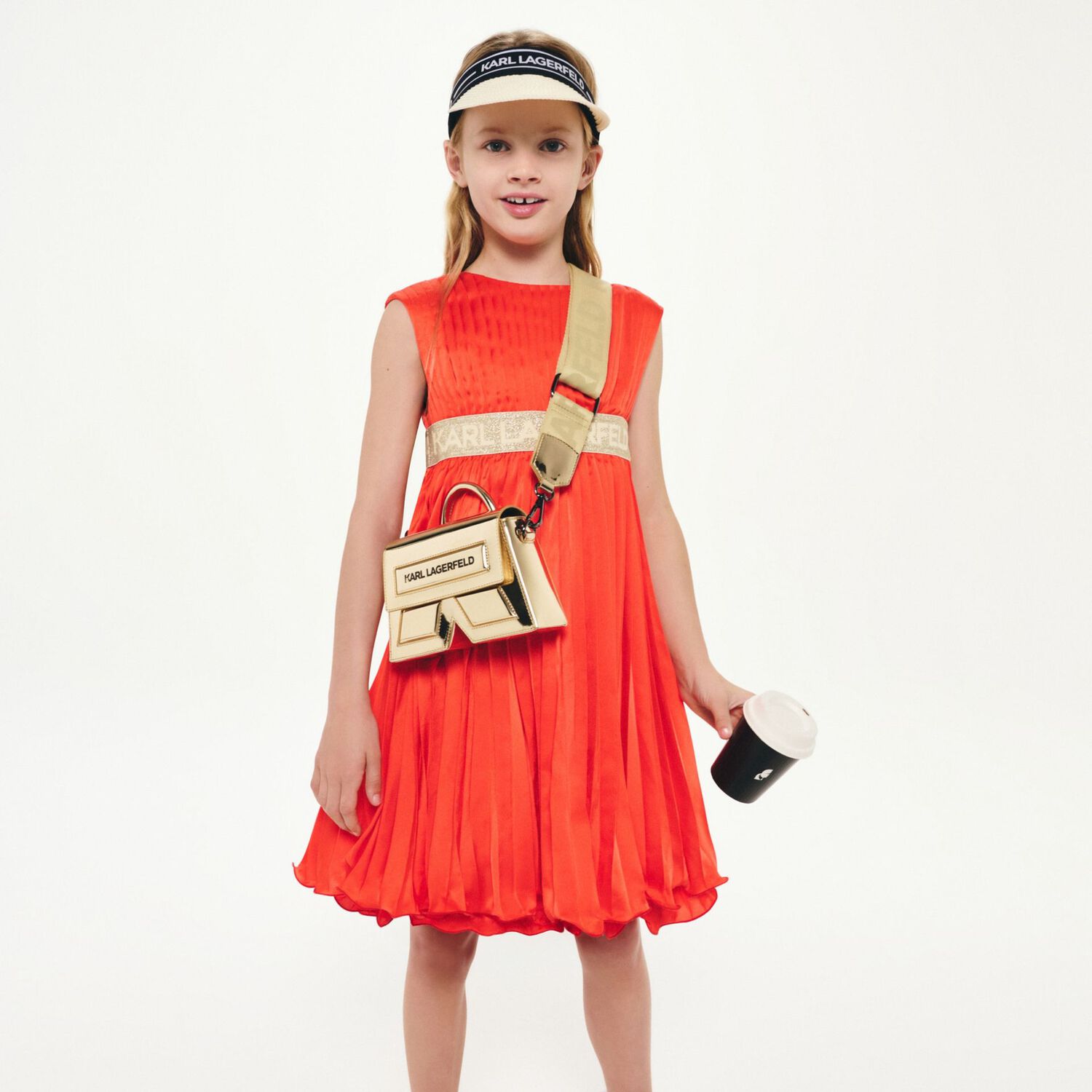 Girls Orange & Gold Pleated Dress, 1, hi-res image number null