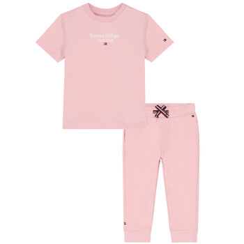 Baby Girls Pink Logo Trousers Set