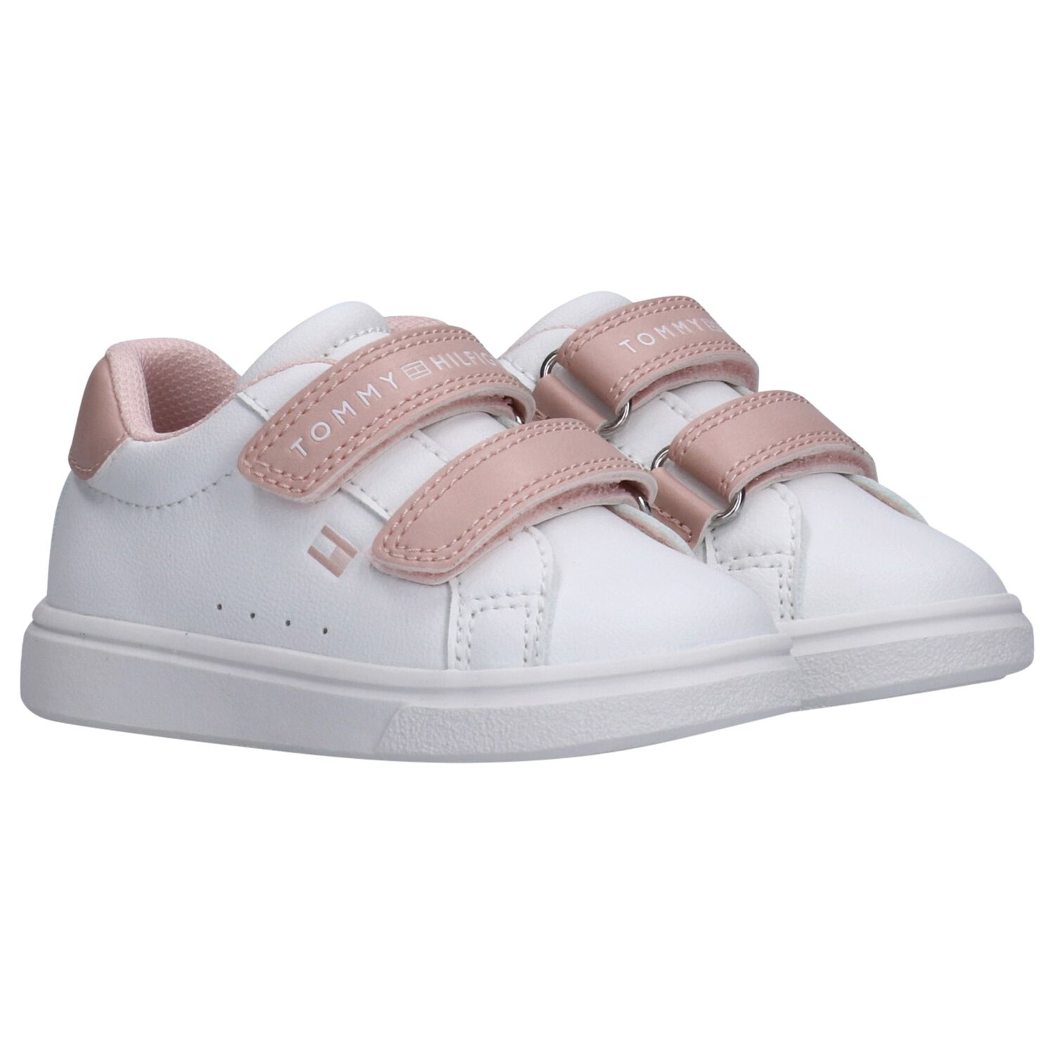 Girls White & Pink Logo Trainers, 1, hi-res