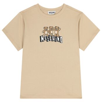 Boys Beige Teddy Bear Logo T-Shirt