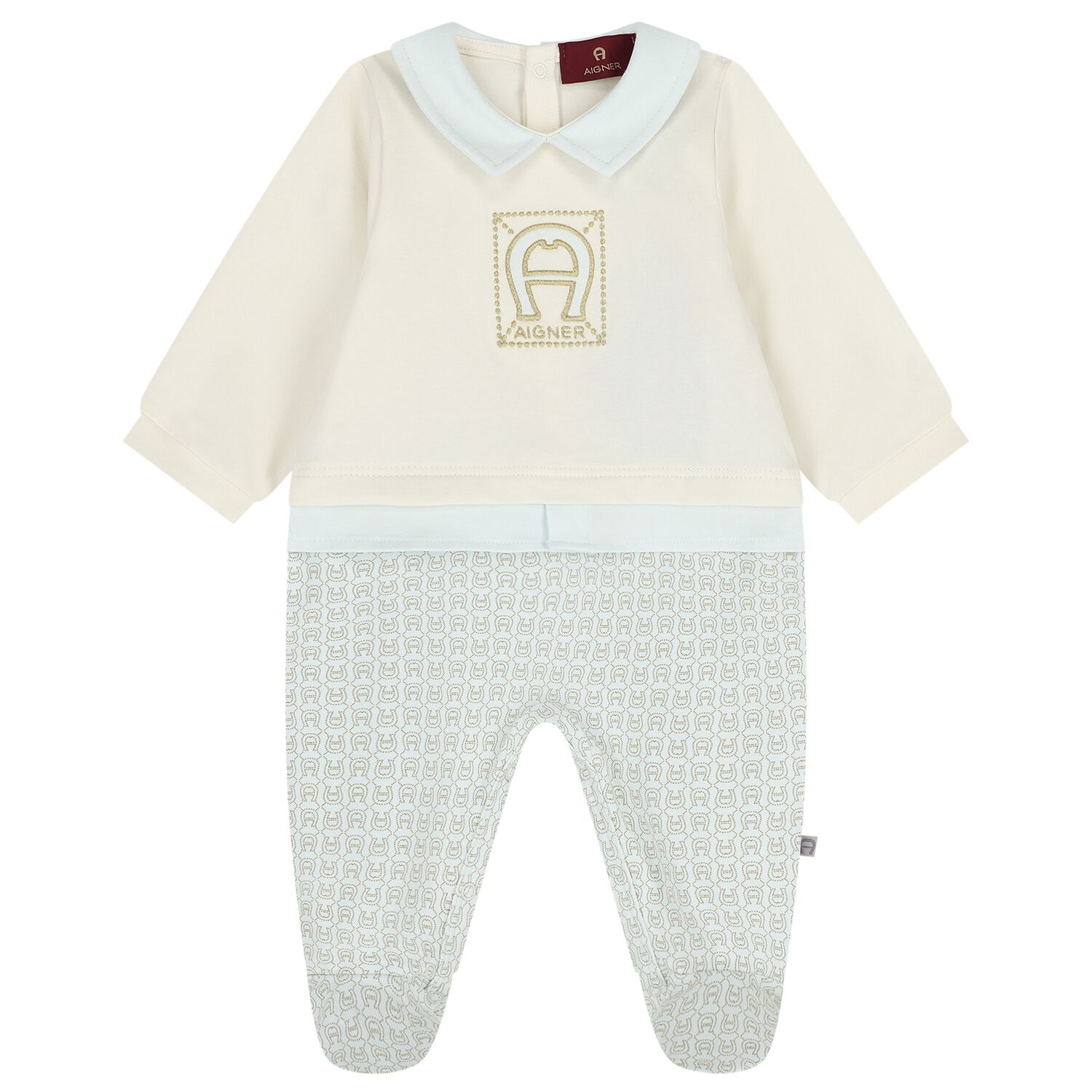 Baby Boys Ivory & Blue Logo Babygrow, 2, hi-res