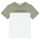 Boys White & Khaki Logo T-Shirt, 3, hi-res